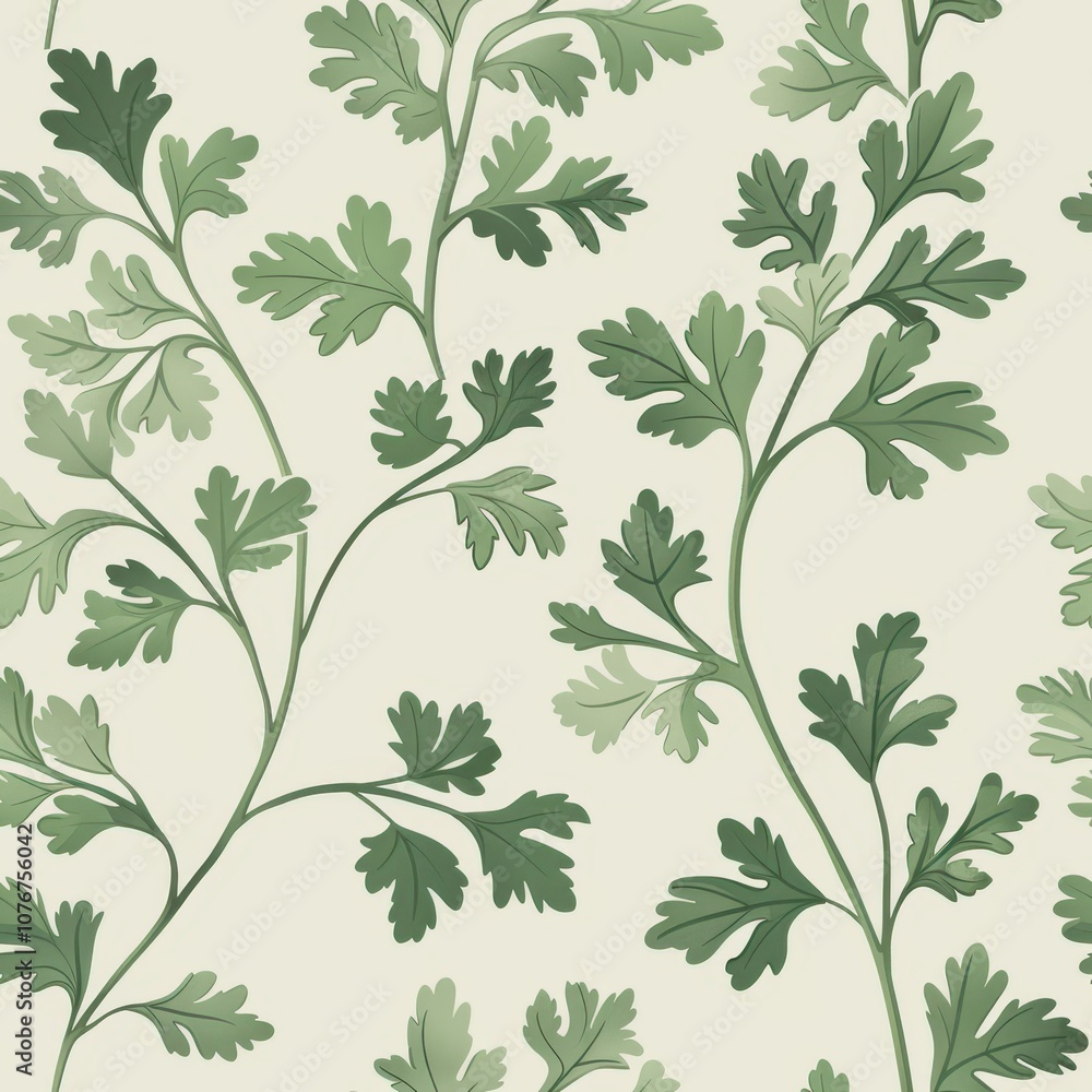 Poster minimal seamless pattern of parsley leaves ideal for fabric and textile design featuring a lush gree