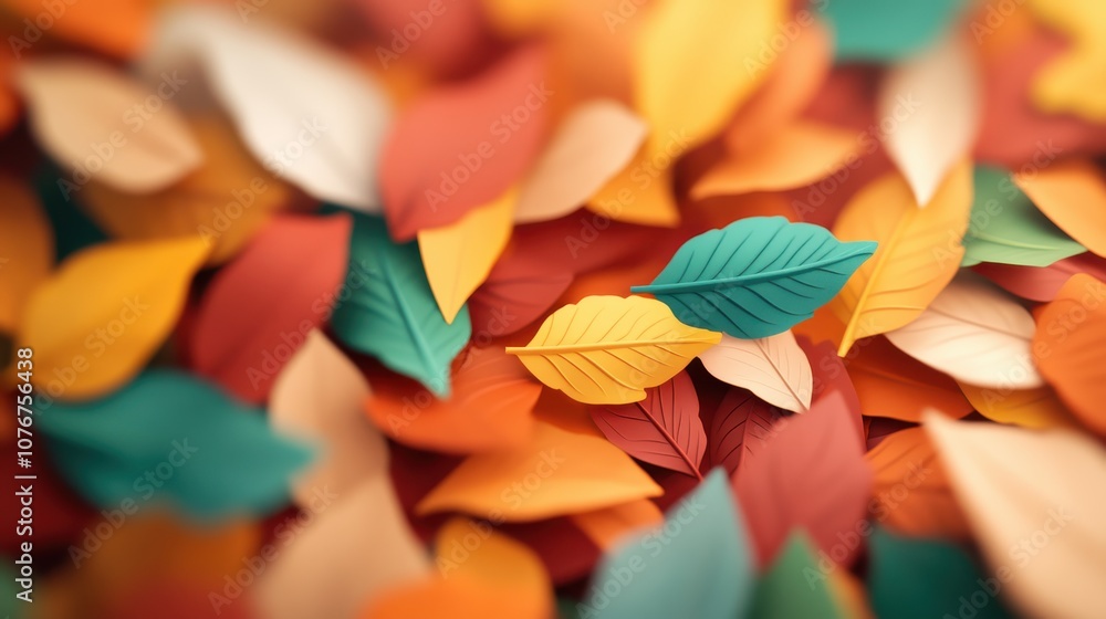 Poster abstract image of colorful paper leaves arranged in a layered pattern, representing creativity, art,