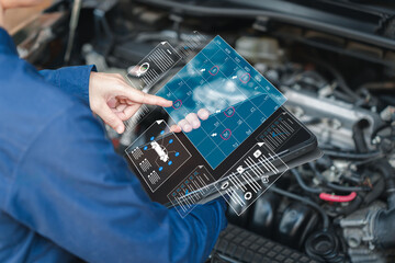 Calendar topic checking appointment schedule of car service concept, Businesswoman check service...