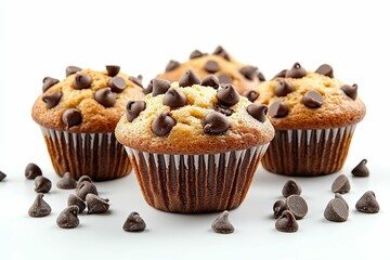 Chocolate Chip Muffins with Powdered Sugar and Chocolate Chips
