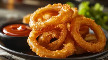 Crispy Golden Onion Rings with Ketchup Dipping Sauce