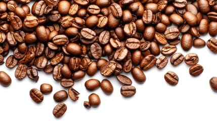 Obraz premium Scattered Coffee Beans on White Background