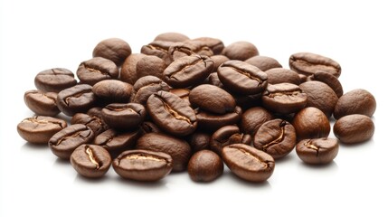 Scattered Coffee Beans on White Background