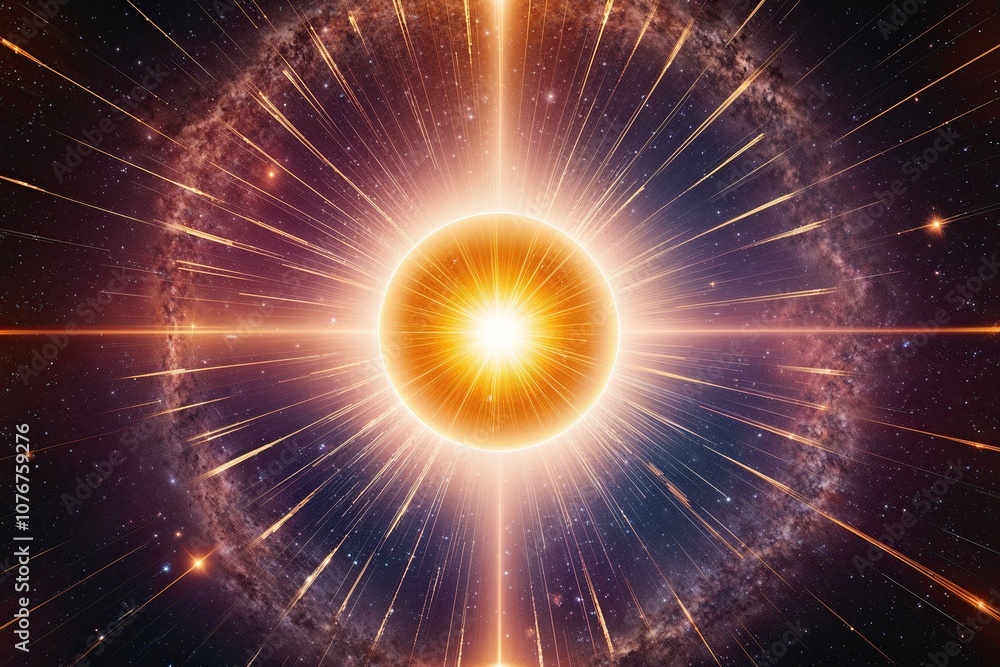Poster celestial radiance emitting from a central epicenter of light and illumination