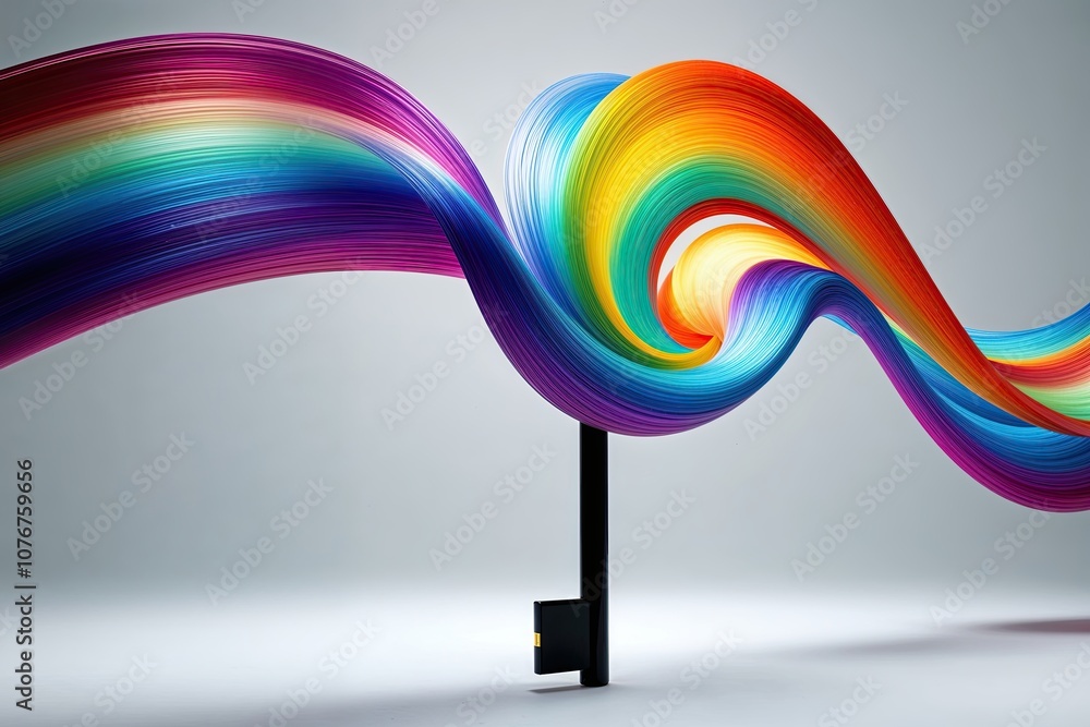 Poster vibrant chromatic waves emanate from a central key creating stunning colorful displays on a clear ba