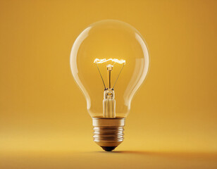 Vintage Light Bulb Illuminating a Warm Yellow Background