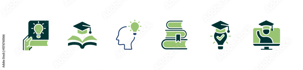 Aufkleber knowledge achievement smart thinking icon set light bulb creative book success study innovation lear