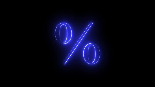 The neon % icon features a glowing, colorful design resembling neon lights, symbolizing percentages, ratios, or discounts. It conveys a sense of dynamic energy and modern, attention-grabbing visuals.