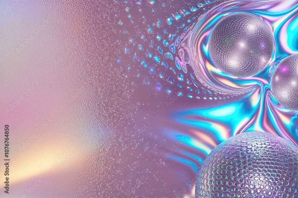 Aufkleber Iridescent Holographic Gradient Background with Psychedelic Patterns and Glossy Textures in Lilac Shades