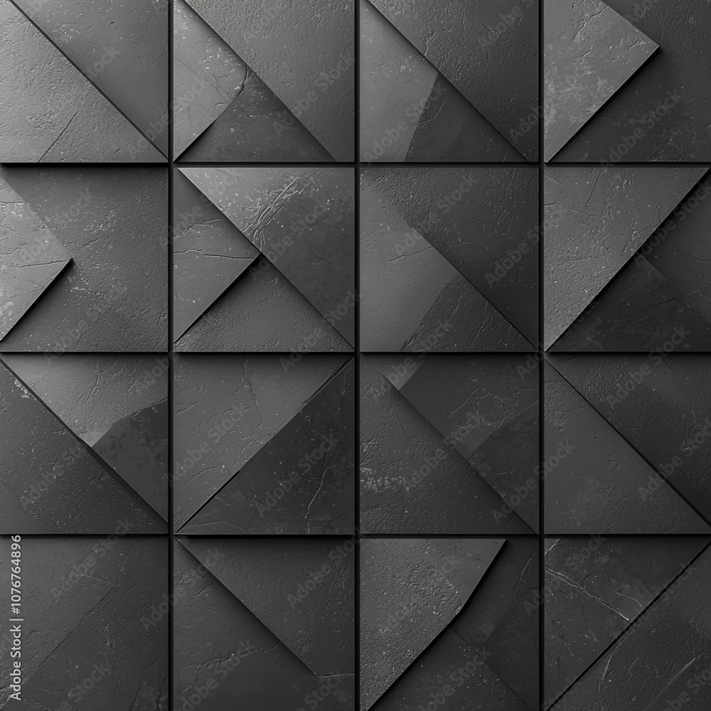 Poster stylish abstract geometric design featuring dark textured triangles arranged in a modern pattern, id
