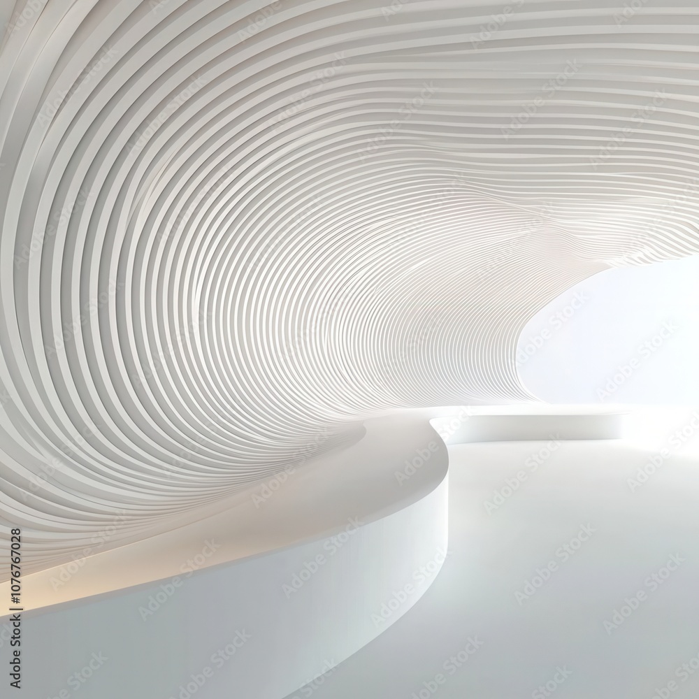 Poster a modern, minimalist architectural space with flowing lines and soft curves, creating a serene and s