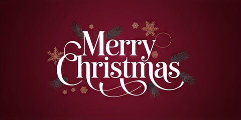 Elegant Merry Christmas Text Design on Festive Red Background with Floral Accents, Perfect for Holiday Greetings and Seasonal Celebrations.