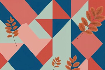 Naklejka premium Geometric Modern Background in Cobalt, Coral, and Mint with Soft Playful Texture and Autumn Vibes