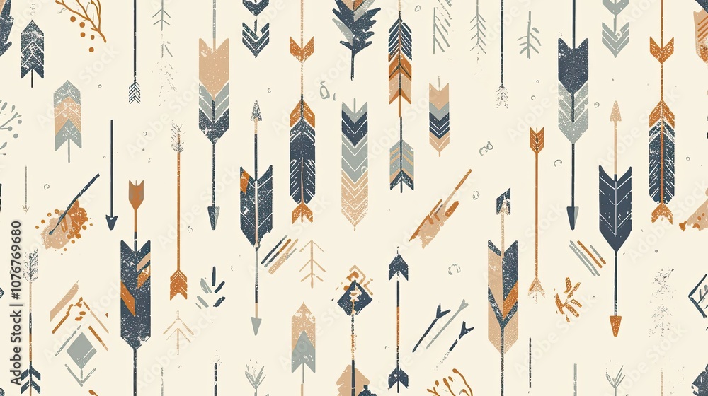 Poster seamless pattern of abstract arrows with geometric shapes and distressed texture