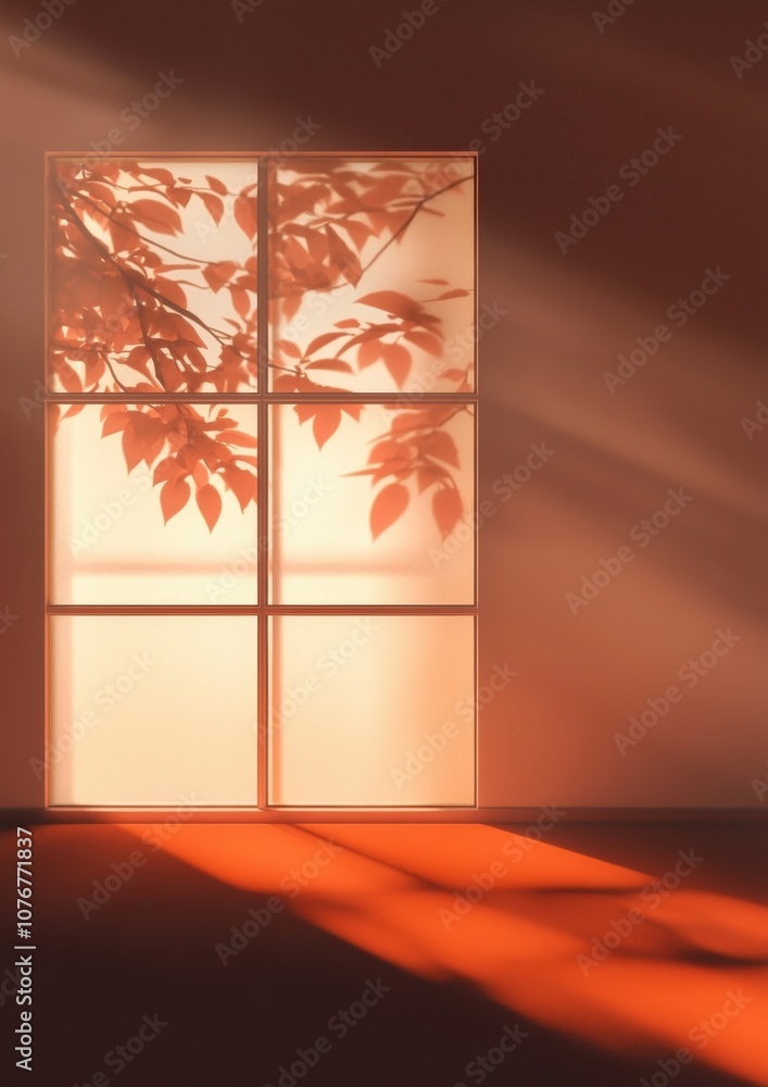 Poster a window with a tree outside of it