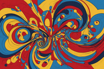 Fototapeta premium Bold, colorful pop art design with vibrant red, yellow, and blue, featuring abstract shapes and high energy