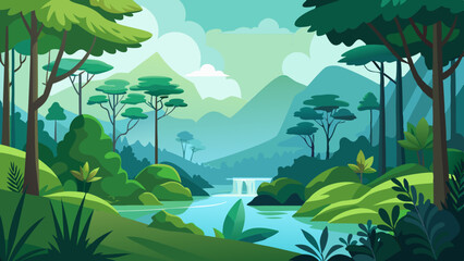 Illustration of a vibrant tropical forest landscape