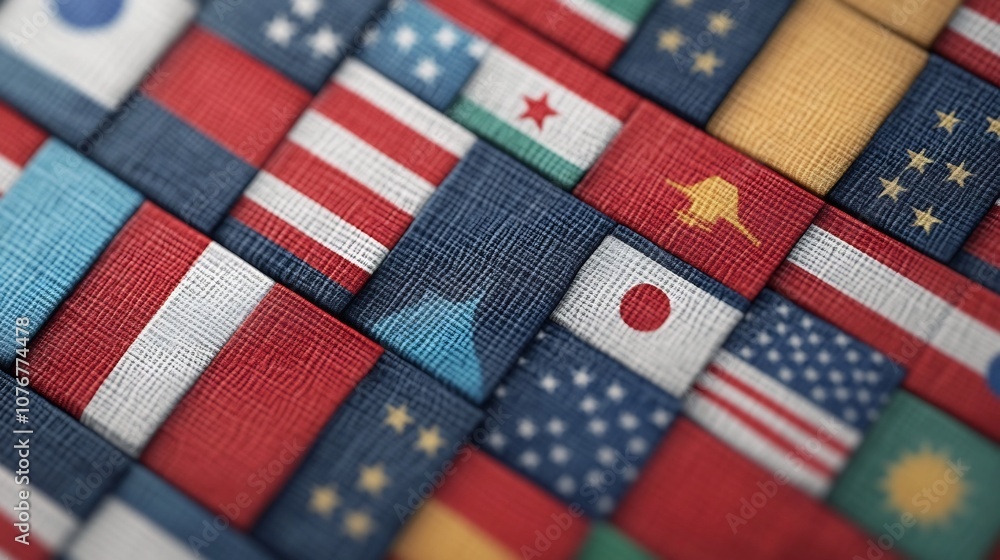 Aufkleber patchwork flags design - seamless background with international country symbols