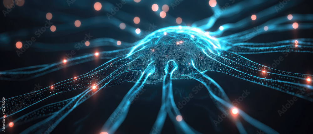 Poster futuristic ai vision, an abstract representation of glowing neural networks illustrating advanced ar