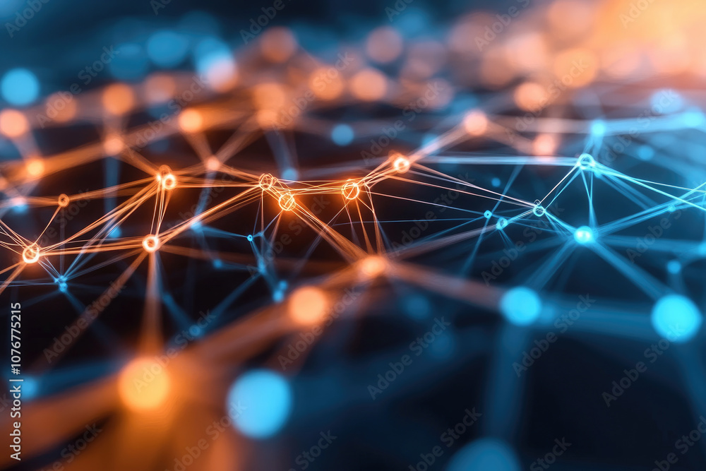 Aufkleber futuristic digital network, interconnected points, flowing particle connections, dynamic abstract ai