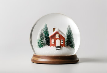 Classic Holiday Snow Globe with House and Snow Isolated

