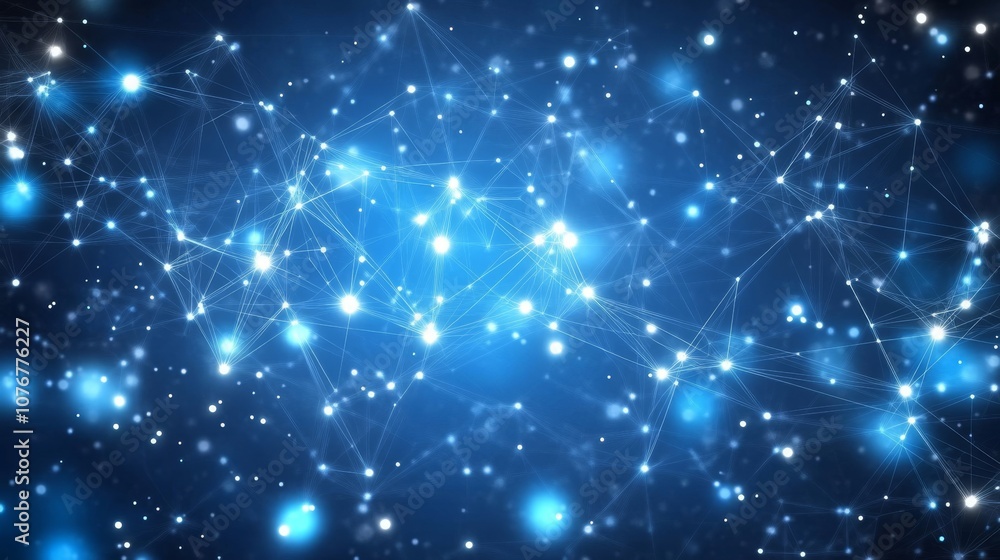 Poster technological connectivity - abstract clean tech design on blue gradient background