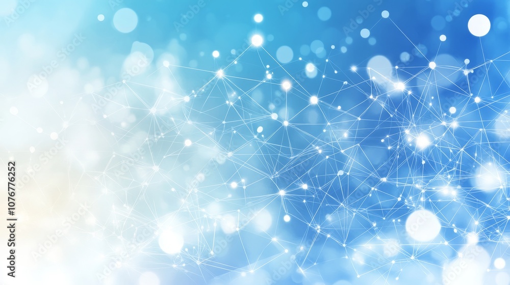Poster digital connectivity in clean tech: minimalist dots and lines on blue-white gradient background