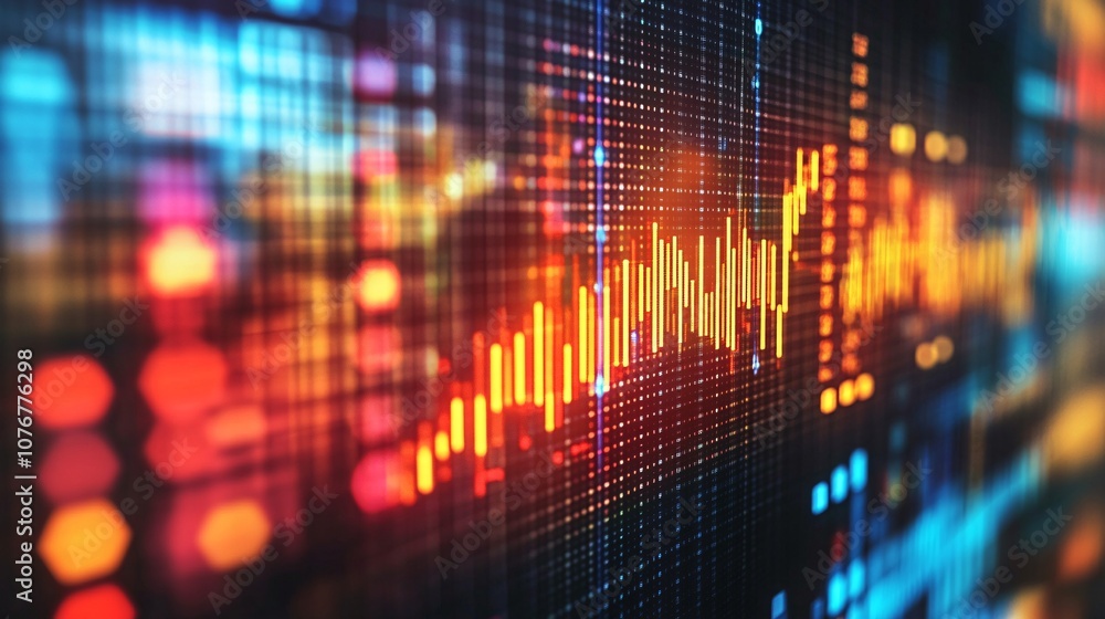 Leinwandbilder A large monitor in an office showing various real-time financial graphs and analytical data for fintech decision-making with side empty space for text Stockphoto style