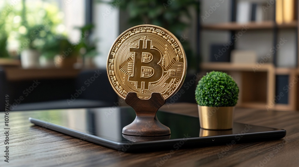 Poster a digital tablet displaying cryptocurrency trading charts and exchange rates symbolizing modern fina