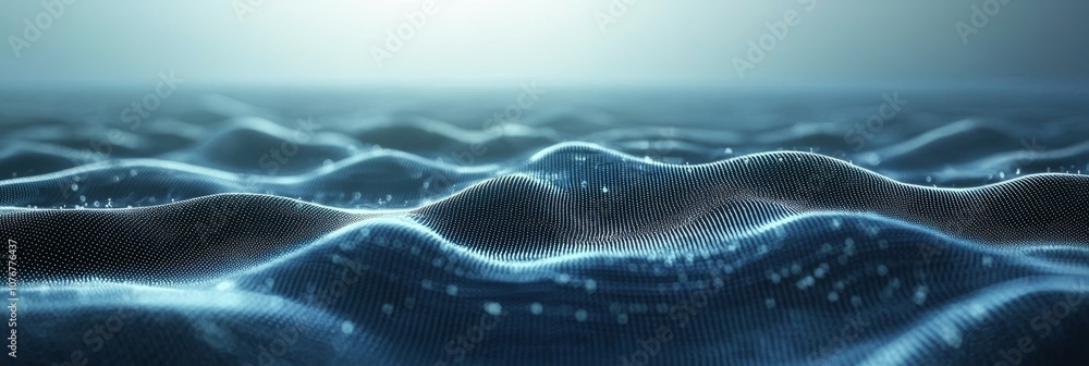 Poster network of thin lines and dots on futuristic blue gradient - concept of seamless data flow