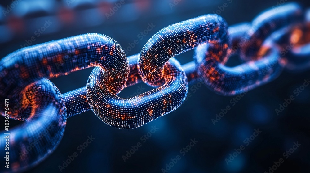 Fototapete An abstract 3D blockchain structure with interconnected nodes representing secure digital transactions and fintech technology with side empty space for text Stockphoto style