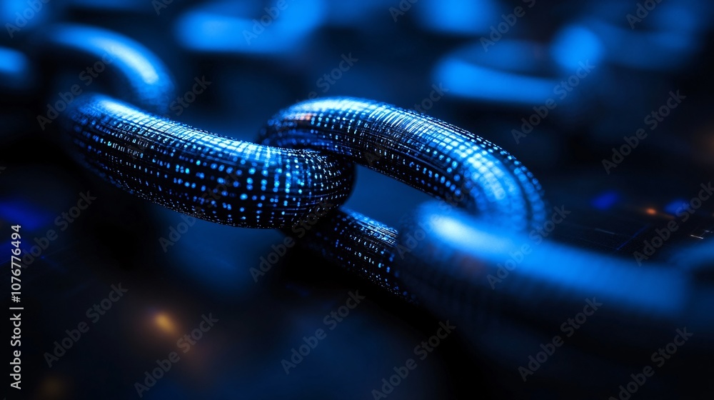 Aufkleber An abstract 3D blockchain structure with interconnected nodes representing secure digital transactions and fintech technology with side empty space for text Stockphoto style