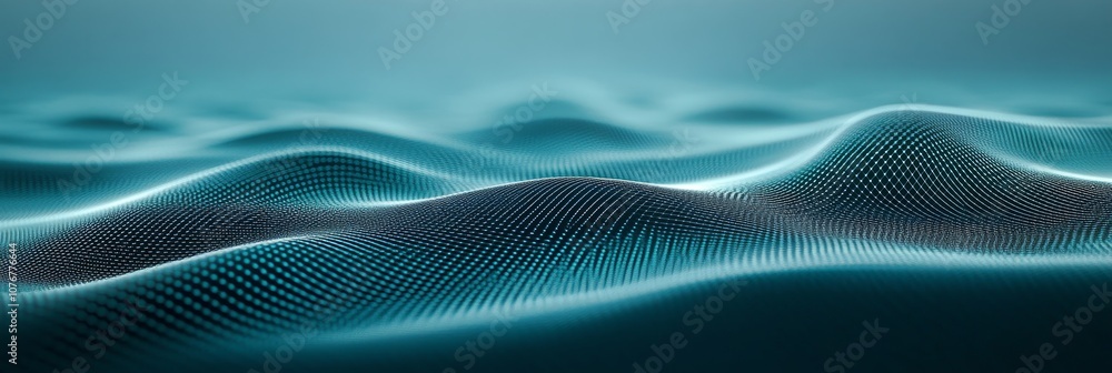 Poster streamlined cyber network: flowing thin lines and dots on blue background