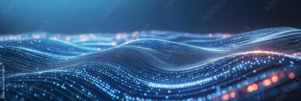 Poster flowing cyber data network in minimalistic design on blue background