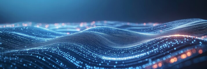 Flowing Cyber Data Network in Minimalistic Design on Blue Background