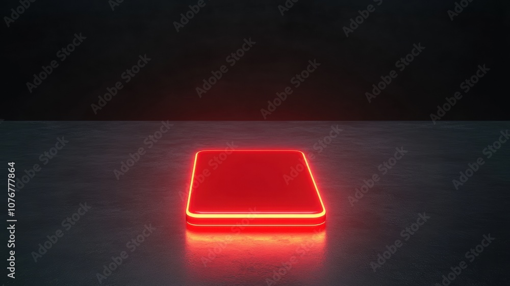 Poster realistic neon red phone with alert message displayed on dark background, ideal for cyber themes and
