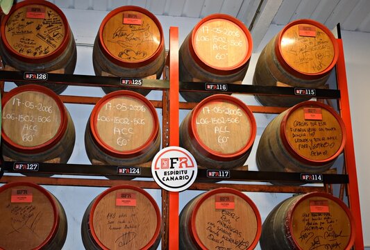 Spain, Gran Canaria, Arucas, November 8, 2024
interior of the Arehucas Distillery, a century-old company producing rum famous throughout Europe