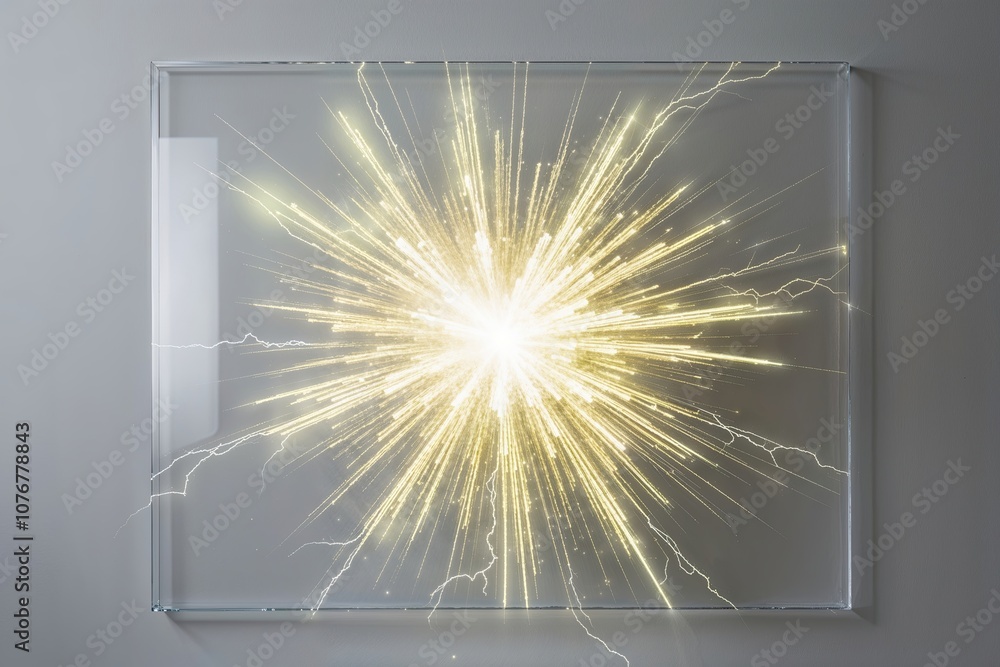 Poster shimmering glow explosion with electric flashes and soft luminescence on clear canvas