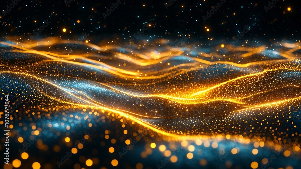Fototapete An array of holographic charts and floating data points showing market trends and predictions representing fintech analytics with side empty space for text Stockphoto style