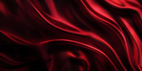 Fototapeta premium Luxurious red satin fabric with rich folds, creating a soft and flowing texture. Elegant and vibrant material ideal for backgrounds, banners, or fashion-themed projects.