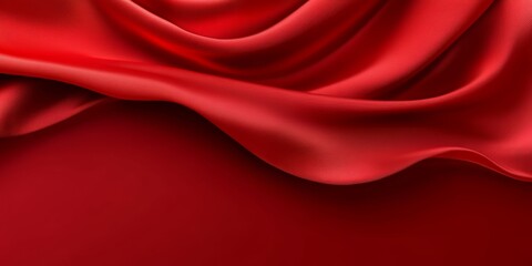 Obraz premium Luxurious red satin fabric with rich folds, creating a soft and flowing texture. Elegant and vibrant material ideal for backgrounds, banners, or fashion-themed projects.