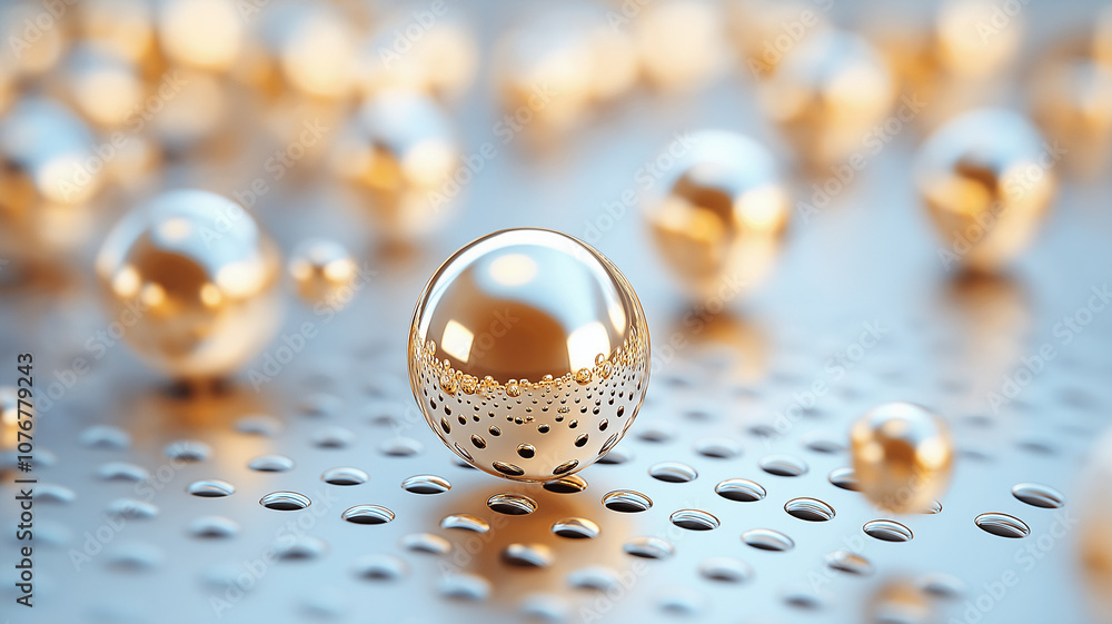 Aufkleber shiny golden spheres on textured surface create captivating visual effect