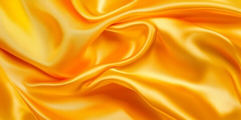 Obraz premium Luxurious yellow satin fabric with rich folds, creating a soft and flowing texture. Elegant and vibrant material ideal for backgrounds, banners, or fashion-themed projects.