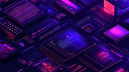 A futuristic graphic of a digital investment portfolio with AI-driven insights showing diverse assets symbolizing fintech advancement with side empty space for text Stockphoto style