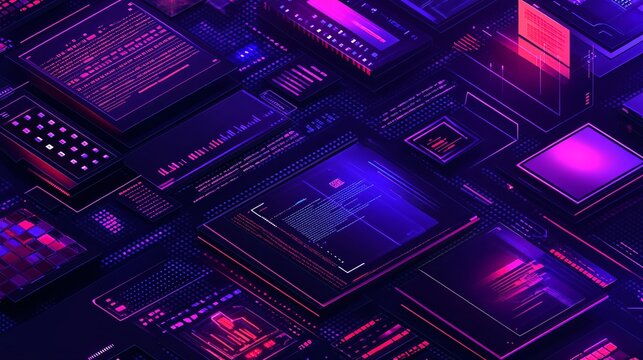 A futuristic graphic of a digital investment portfolio with AI-driven insights showing diverse assets symbolizing fintech advancement with side empty space for text Stockphoto style
