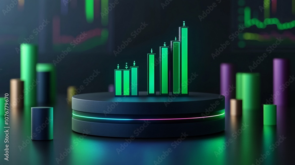Aufkleber A floating holographic chart with key financial indicators such as ROI and stock prices symbolizing modern data insights with side empty space for text Stockphoto style