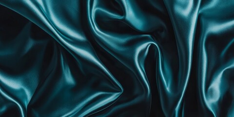Obraz premium Luxurious green satin fabric with rich folds, creating a soft and flowing texture. Elegant and vibrant material ideal for backgrounds, banners, or fashion-themed projects.