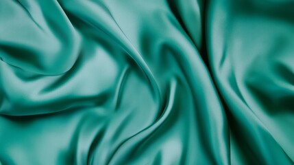 Obraz premium Luxurious green satin fabric with rich folds, creating a soft and flowing texture. Elegant and vibrant material ideal for backgrounds, banners, or fashion-themed projects.
