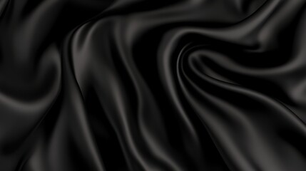 Obraz premium Luxurious black satin fabric with rich folds, creating a soft and flowing texture. Elegant and vibrant material ideal for backgrounds, banners, or fashion-themed projects.