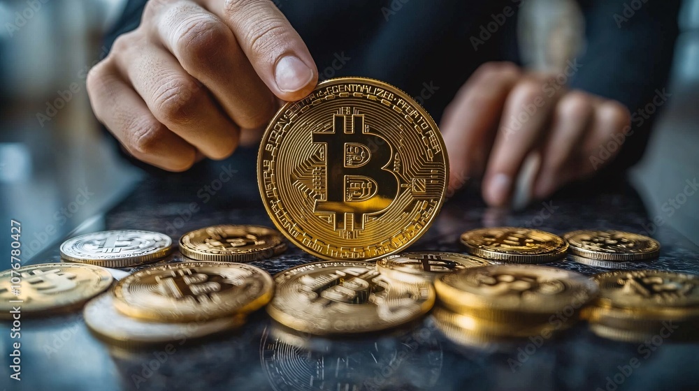 Aufkleber A user-friendly app interface on a tablet with cryptocurrency exchange options and real-time pricing symbolizing fintech versatility with side empty space for text Stockphoto style